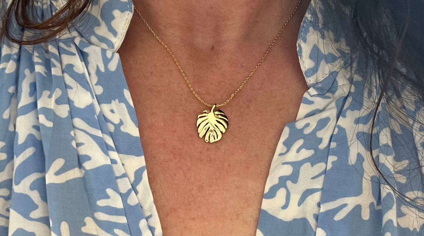 Gold Monstera leaf Necklace 14 K Gold Filled | tropical | Beach Vibes | adjustable cable gold filled cable chain | Layering Necklace