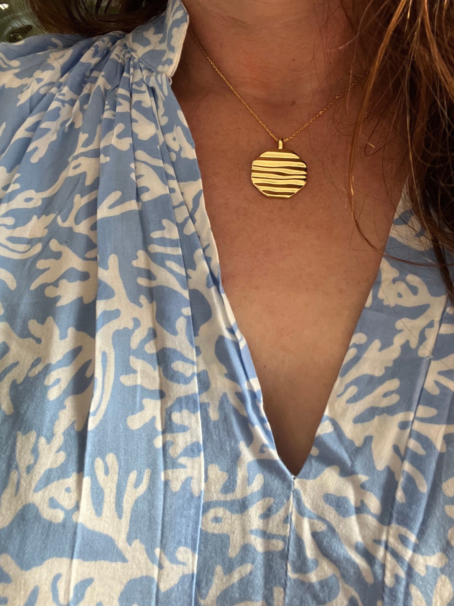 Gold Textured Hexagon Pendant Necklace 24K Gold Filled | adjustable cable gold filled cable chain | Layering Necklace