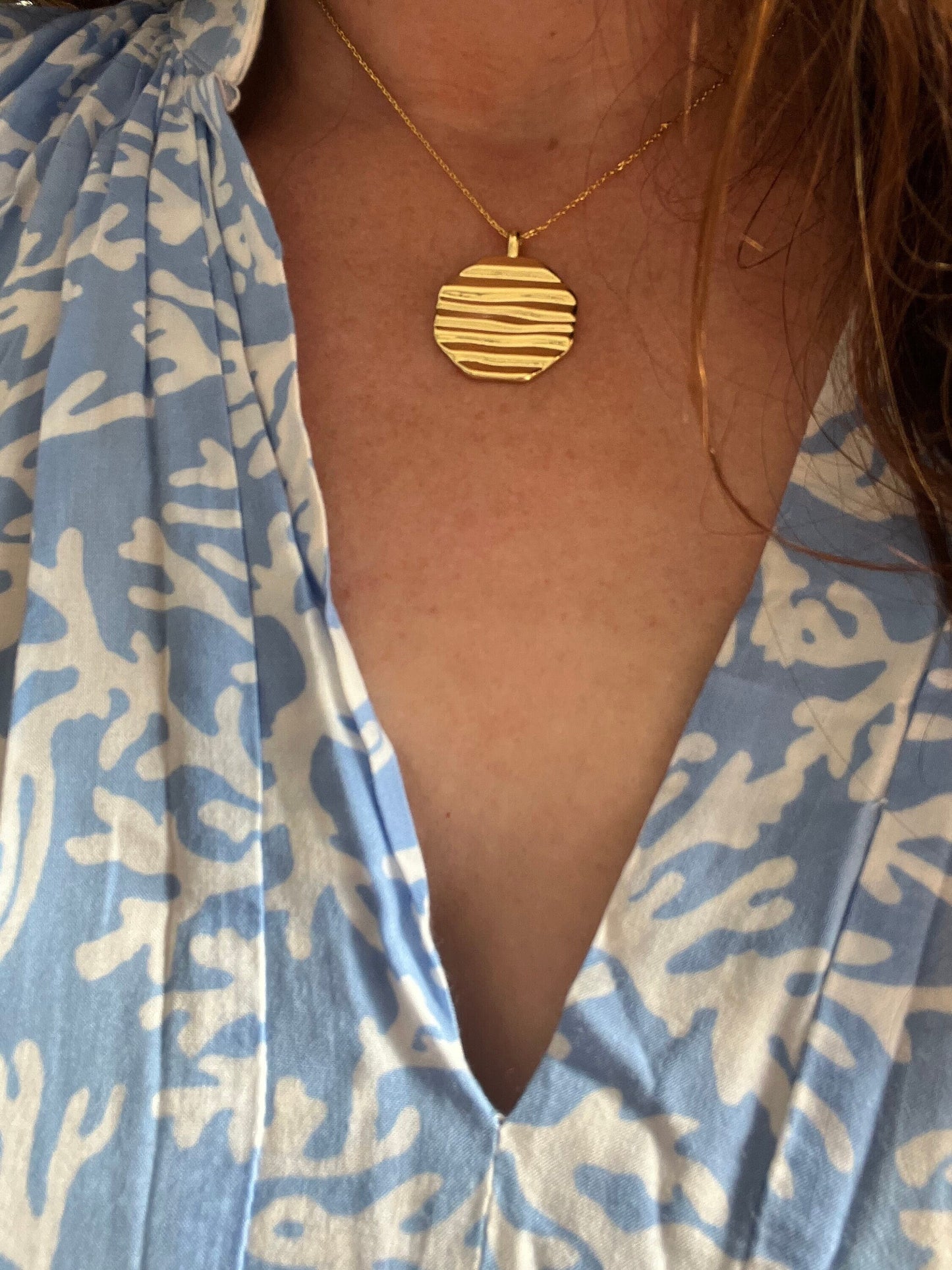 Gold Textured Hexagon Pendant Necklace 24K Gold Filled | adjustable cable gold filled cable chain | Layering Necklace