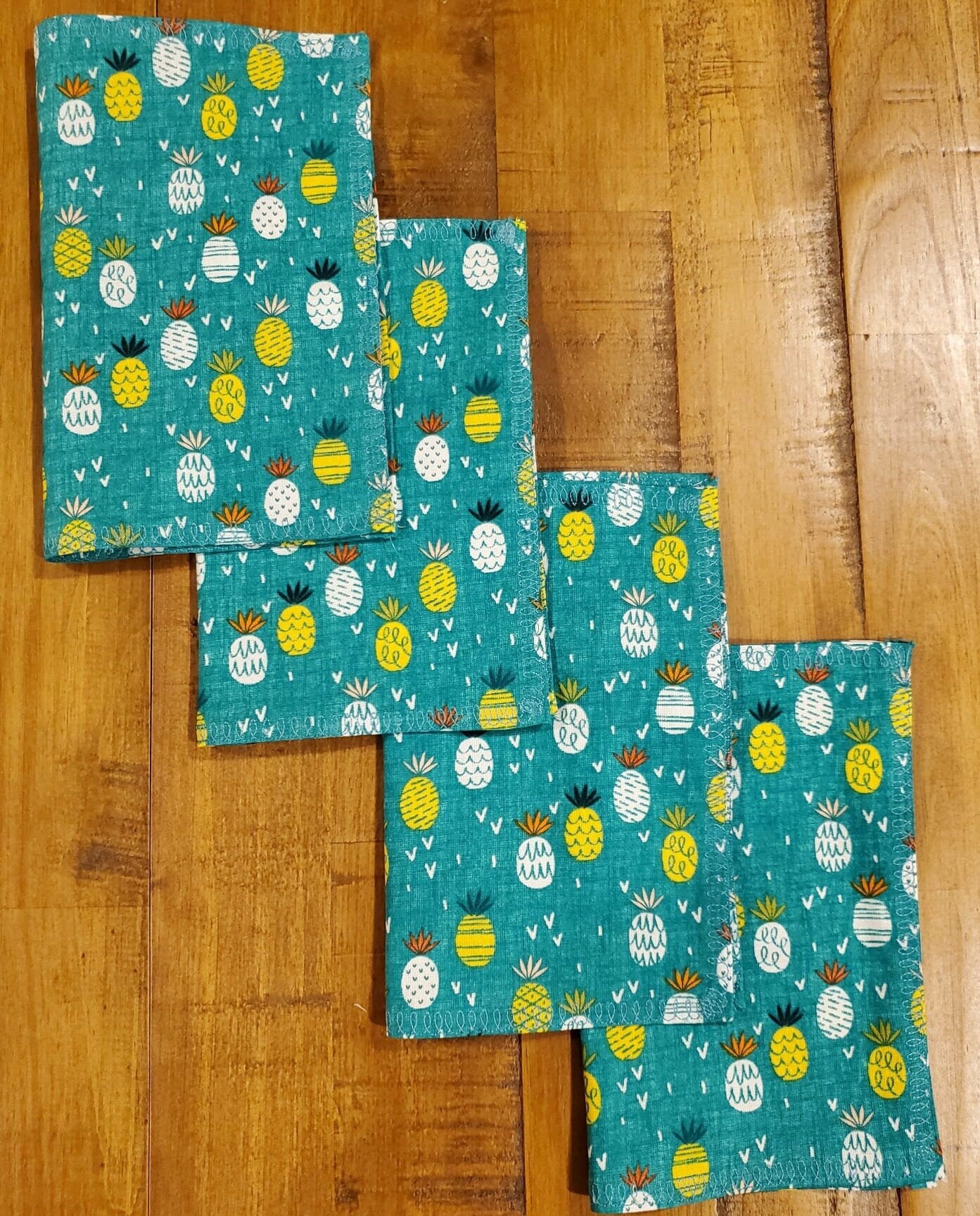 Cotton Napkins | Pineapple Print Travel Napkins | Set of 4 Reusable Napkins | Waste Free Cotton Napkins | Picnic Napkins | Camping Napkins