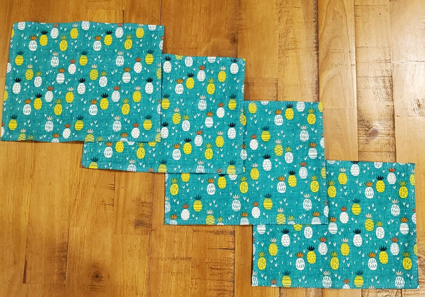 Cotton Napkins | Pineapple Print Travel Napkins | Set of 4 Reusable Napkins | Waste Free Cotton Napkins | Picnic Napkins | Camping Napkins