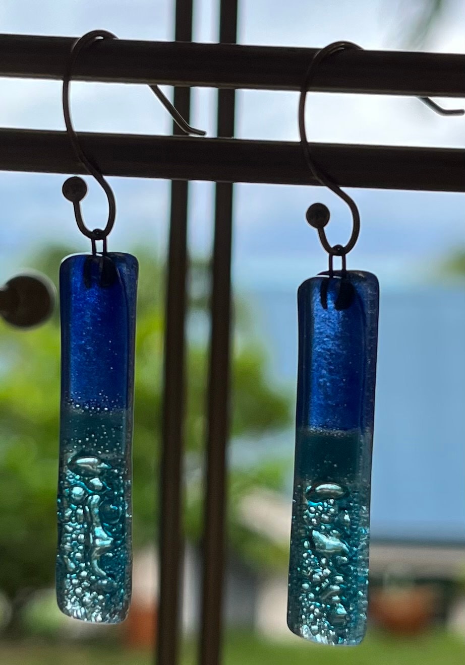 Blue Fused Glass Earring | Beach vacation | BOHO | Southwestern | Bridesmaids gift| Beach vibes | Dangle earring | Gold