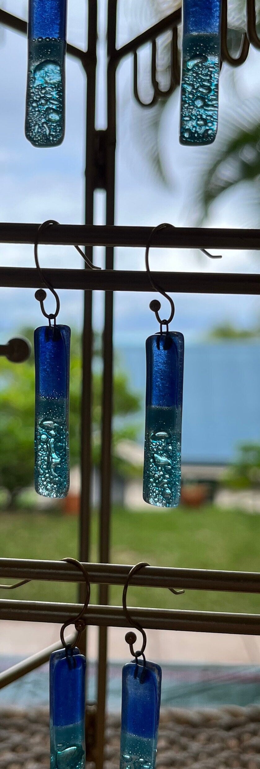 Blue Fused Glass Earring | Beach vacation | BOHO | Southwestern | Bridesmaids gift| Beach vibes | Dangle earring | Gold