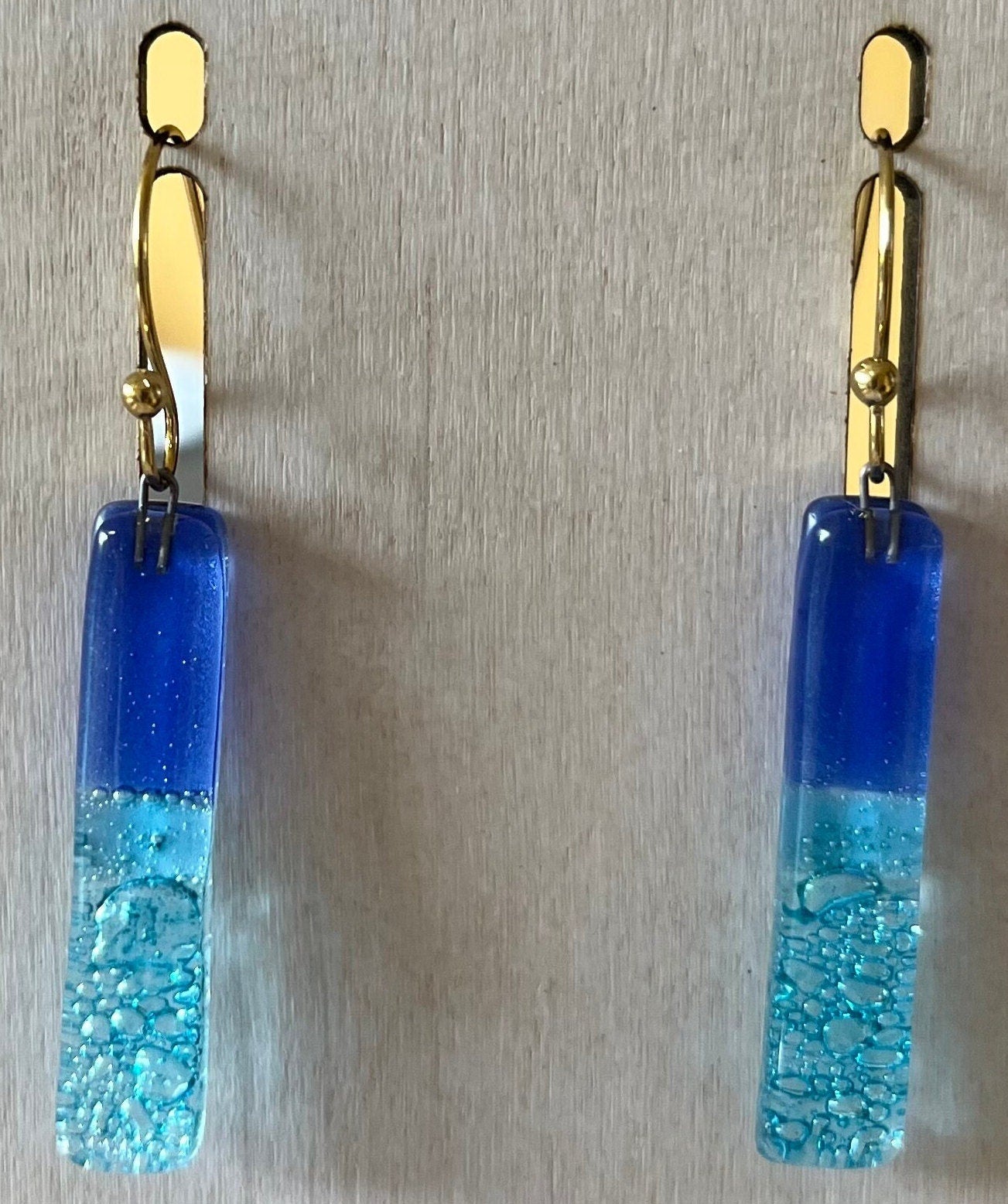 Blue Fused Glass Earring | Beach vacation | BOHO | Southwestern | Bridesmaids gift| Beach vibes | Dangle earring | Gold