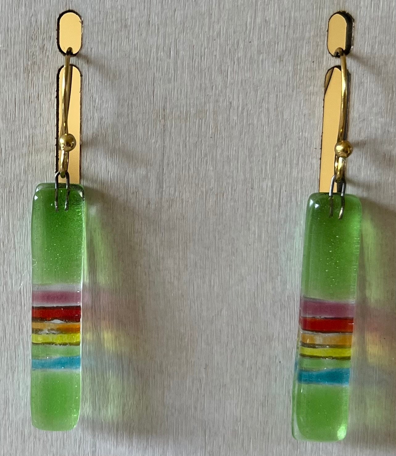 Green striped Fused Glass Earring | Beach vacation | BOHO | Southwestern | Bridesmaids gift| Beach vibes | Dangle earring | Gold