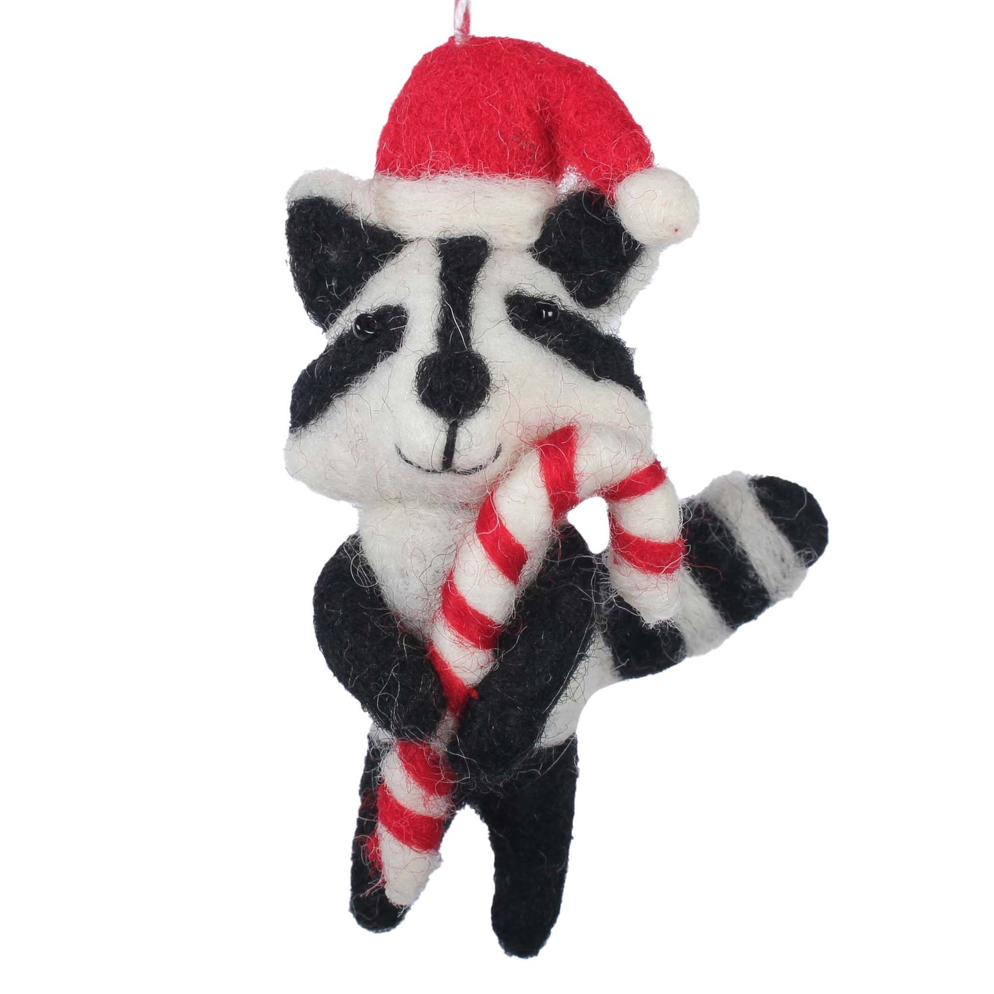 Racoon and Candy Cane Felt Christmas Ornament