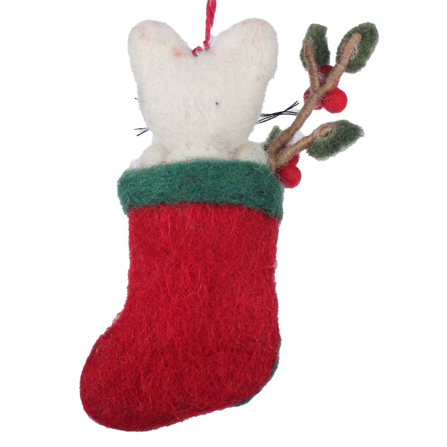 White Kitty in Stocking Felt Christmas Ornament