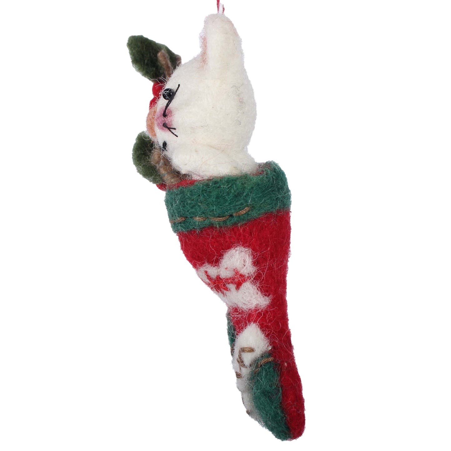 White Kitty in Stocking Felt Christmas Ornament