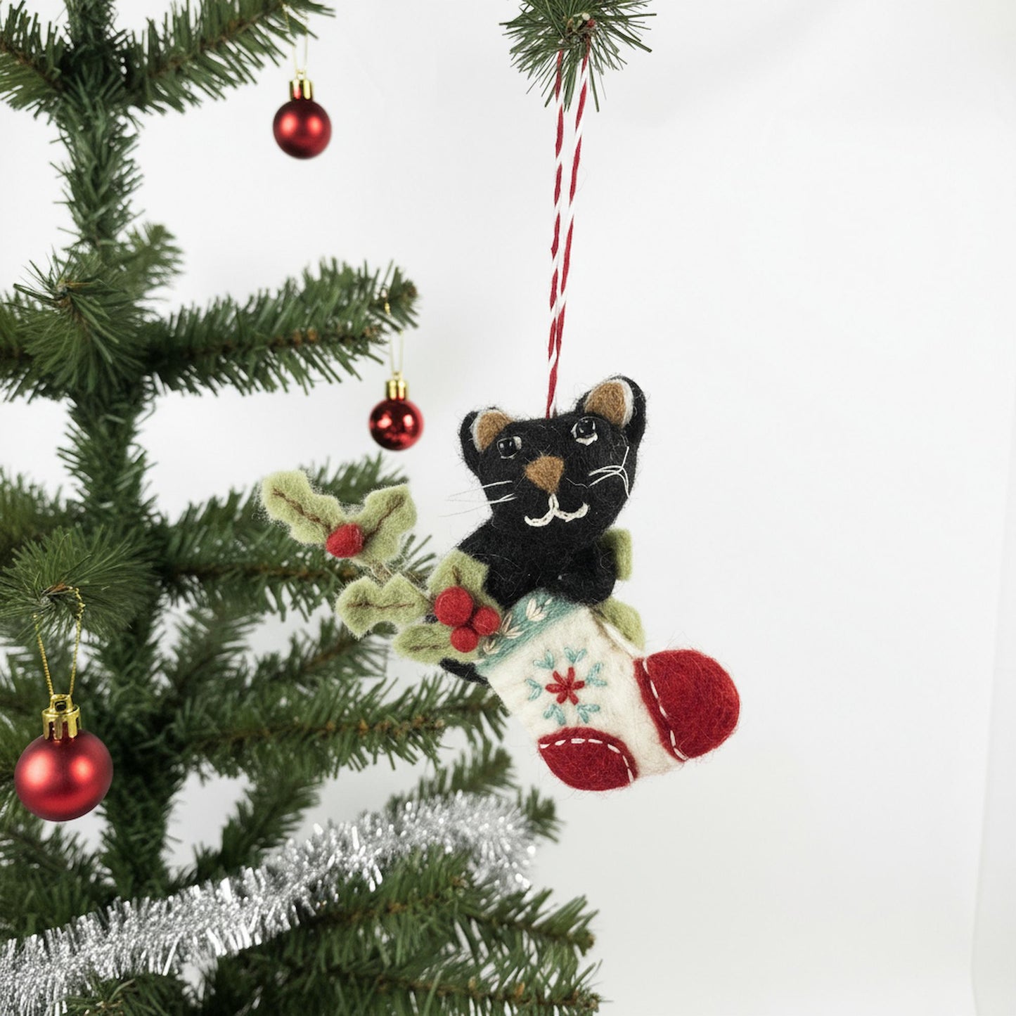 Black Kitty in Stocking Felt Christmas Ornament