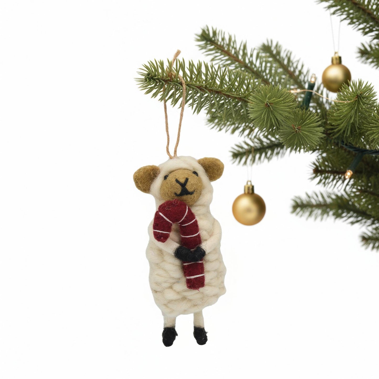 Candy Cane Sheep Felt Ornament