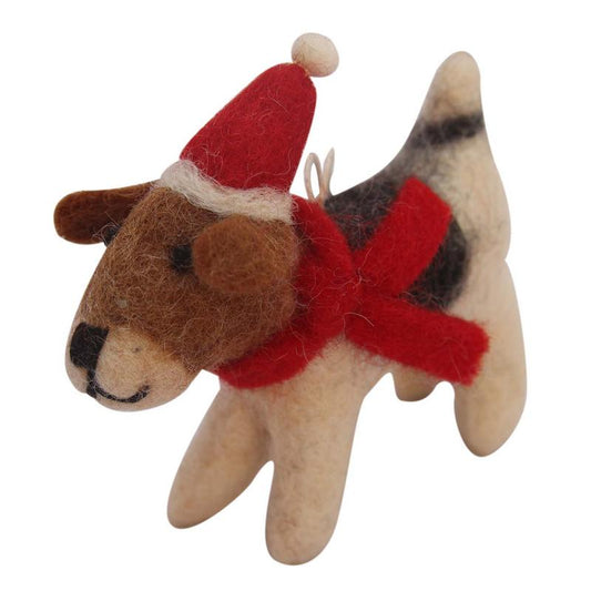 Filt Beagle Ornament med nissehue