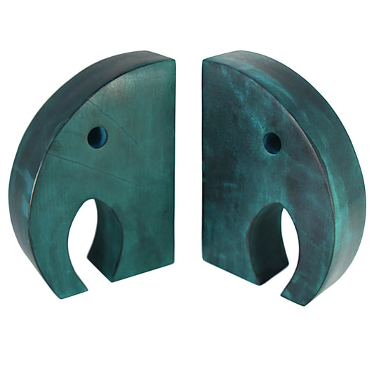 Teal Elephant Book Ends, Carved Gorara Soapstone