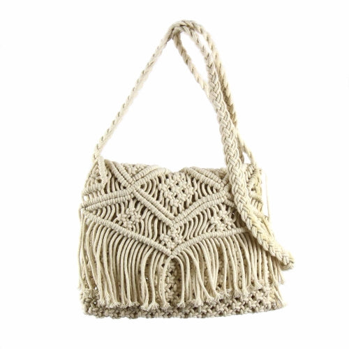 Macrame Shoulder Bag, Cream