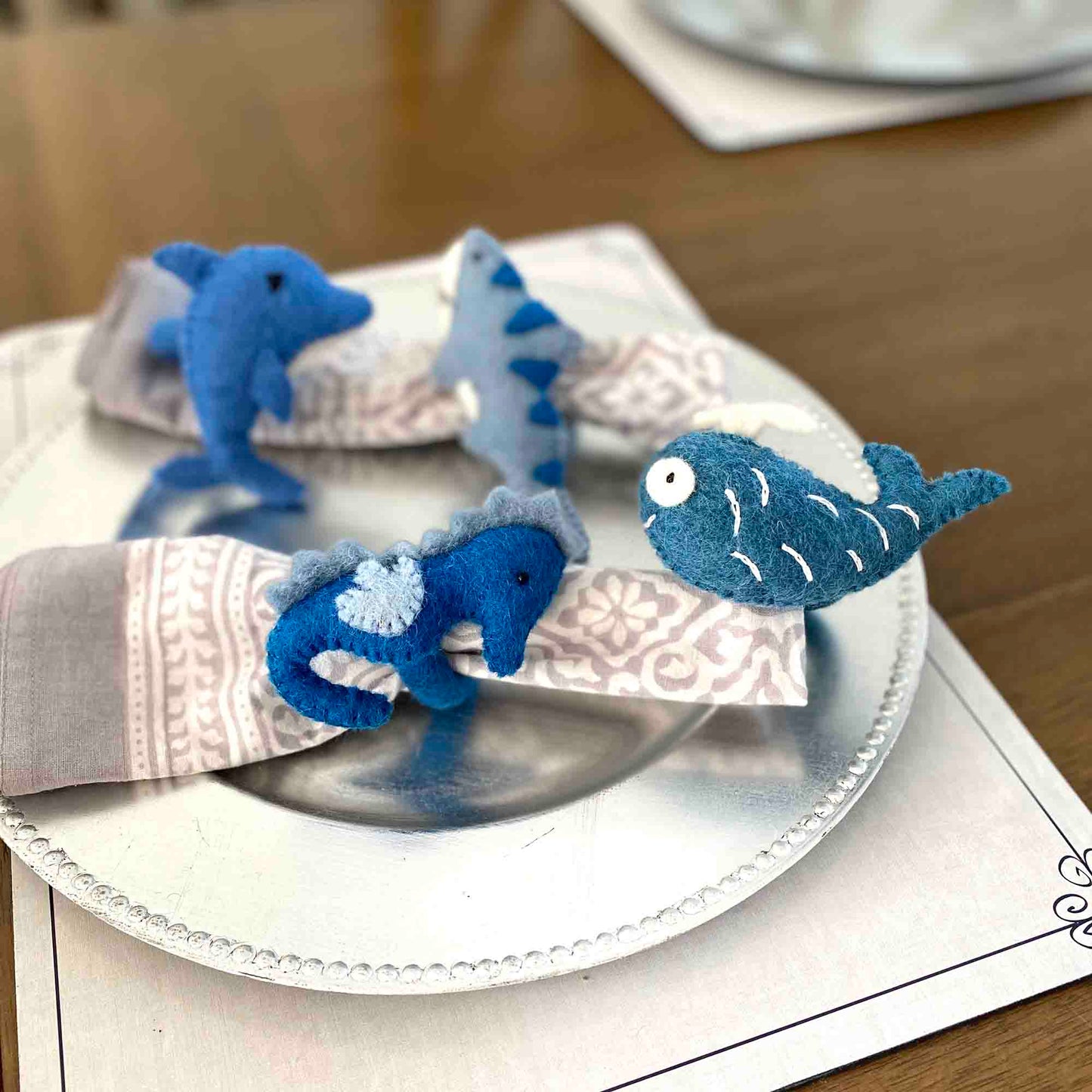 Nautical Shark, Whale & Seahorse Felt Napkin Rings, Set of 4