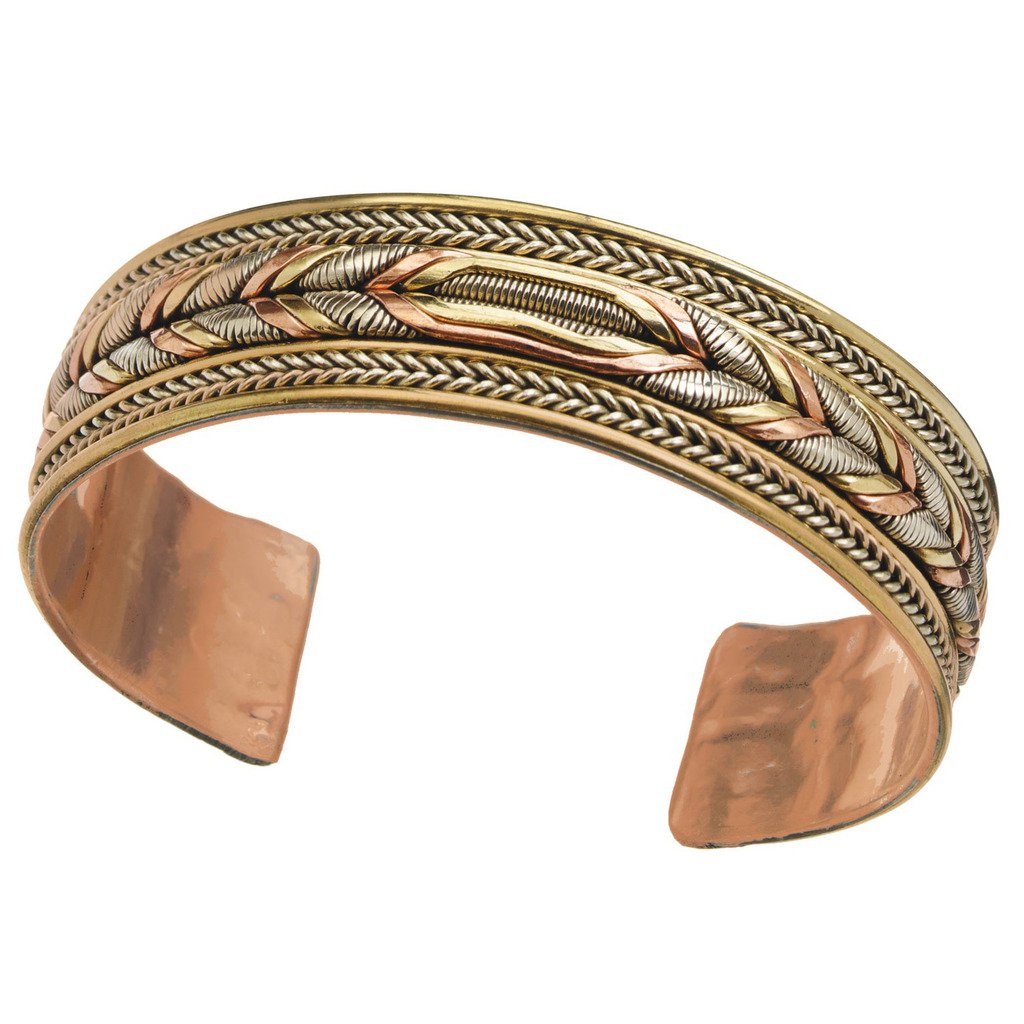 Copper and Brass Cuff Bracelet: Braid - DZI (J)