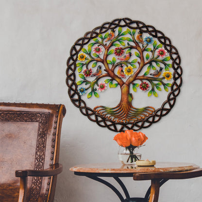 Rooted Tree of Life i Circle Haitiansk Metal Drum Wall Art