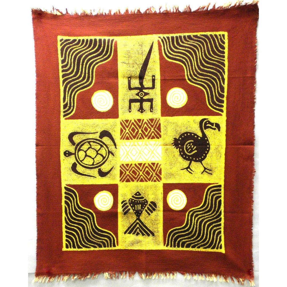 Batik quatre créatures en rouge/marron - Tonga Textiles