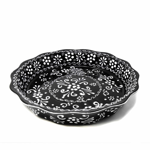 Plat de service en poterie fait main Encantada, noir et blanc