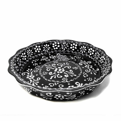 Plat de service en poterie fait main Encantada, noir et blanc