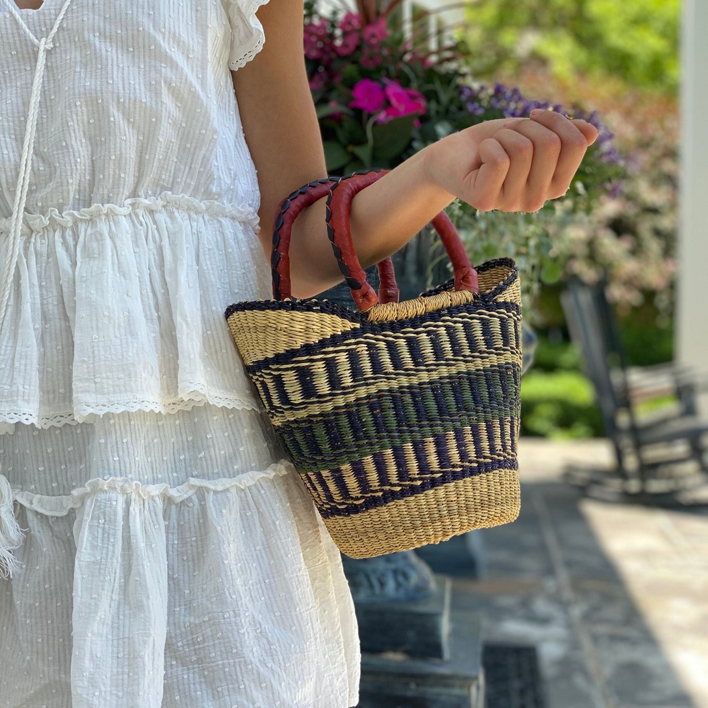 Bolga Tote, Neutrals med læderhåndtag - 14-tommer