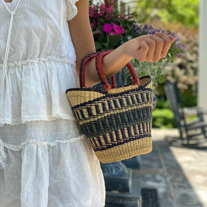 Bolga Tote, Neutrals med læderhåndtag - 14-tommer