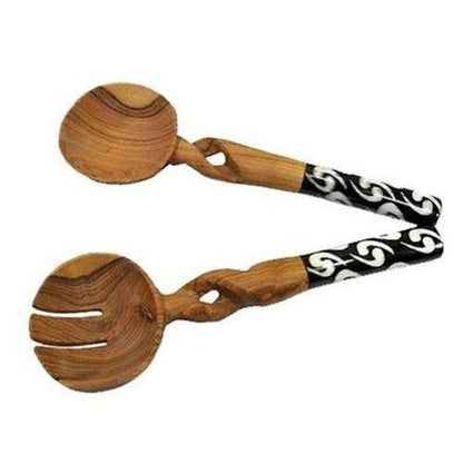 11-Inch Olive Wood Salad Serving Set with Twisted Handles - Jedando Handicrafts