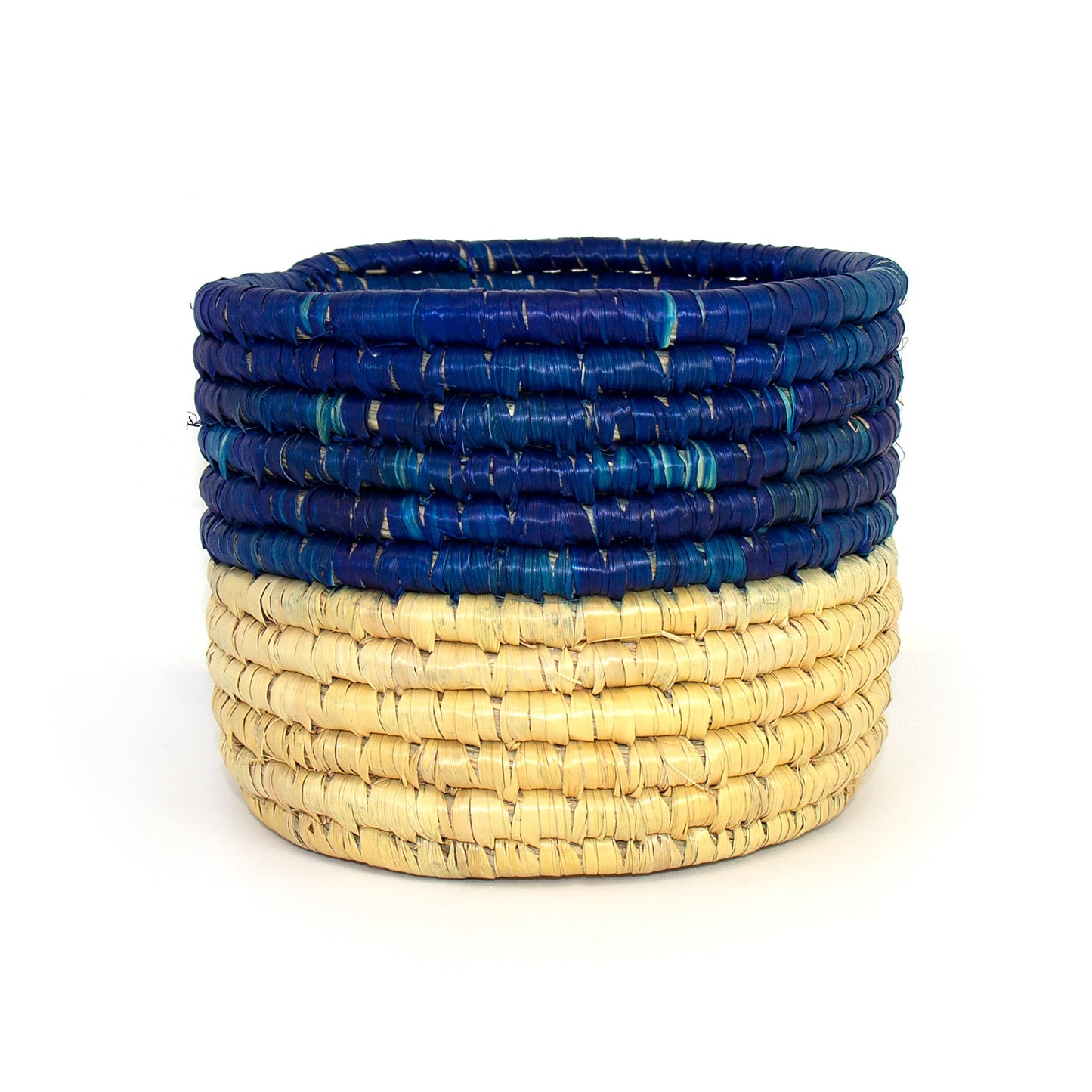 Dried Grass Basket, Blue and Natural