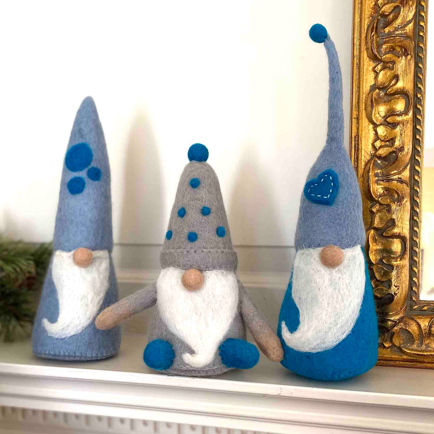 Trio de gnomes en feutre Winter Blues, ensemble de 3