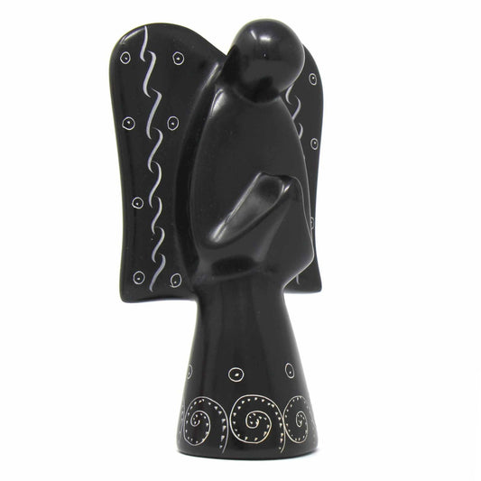 Sculpture d'ange en stéatite – Finition noire avec motif Etch