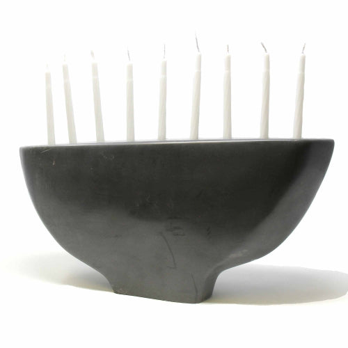 Menorah Noire en Pierre Stéatite - Smolart