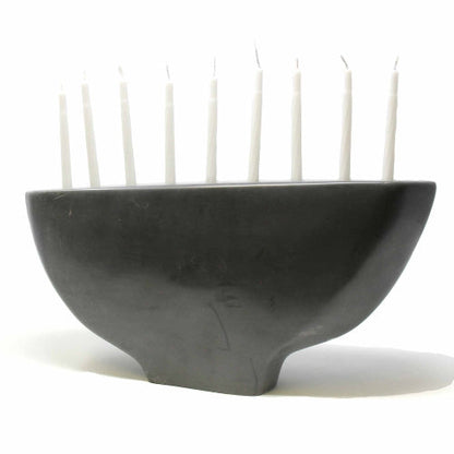Menorah Noire en Pierre Stéatite - Smolart