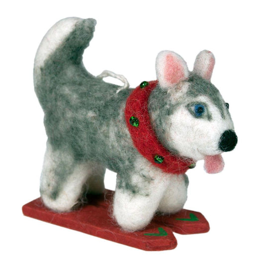 Filt Ornament Skiing Husky - Wild Woolies (H)