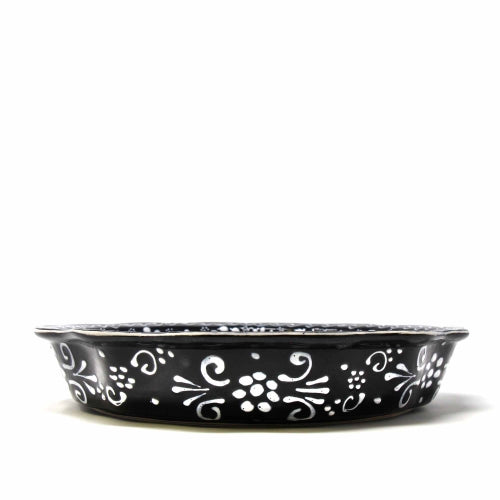 Plat de service en poterie fait main Encantada, noir et blanc