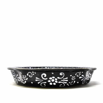 Plat de service en poterie fait main Encantada, noir et blanc