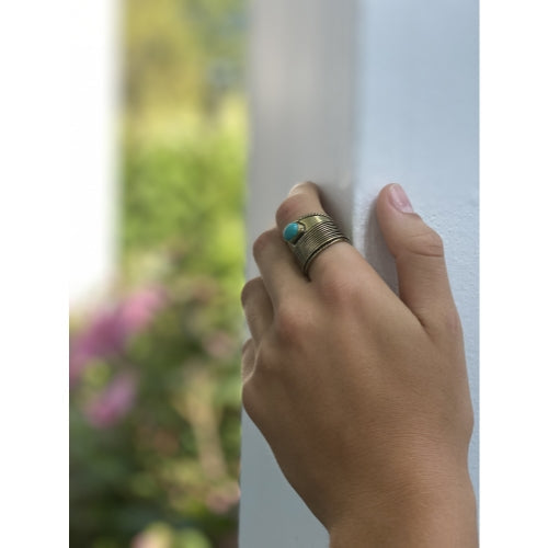 Turquoise Stone Adjustable Brass Ring