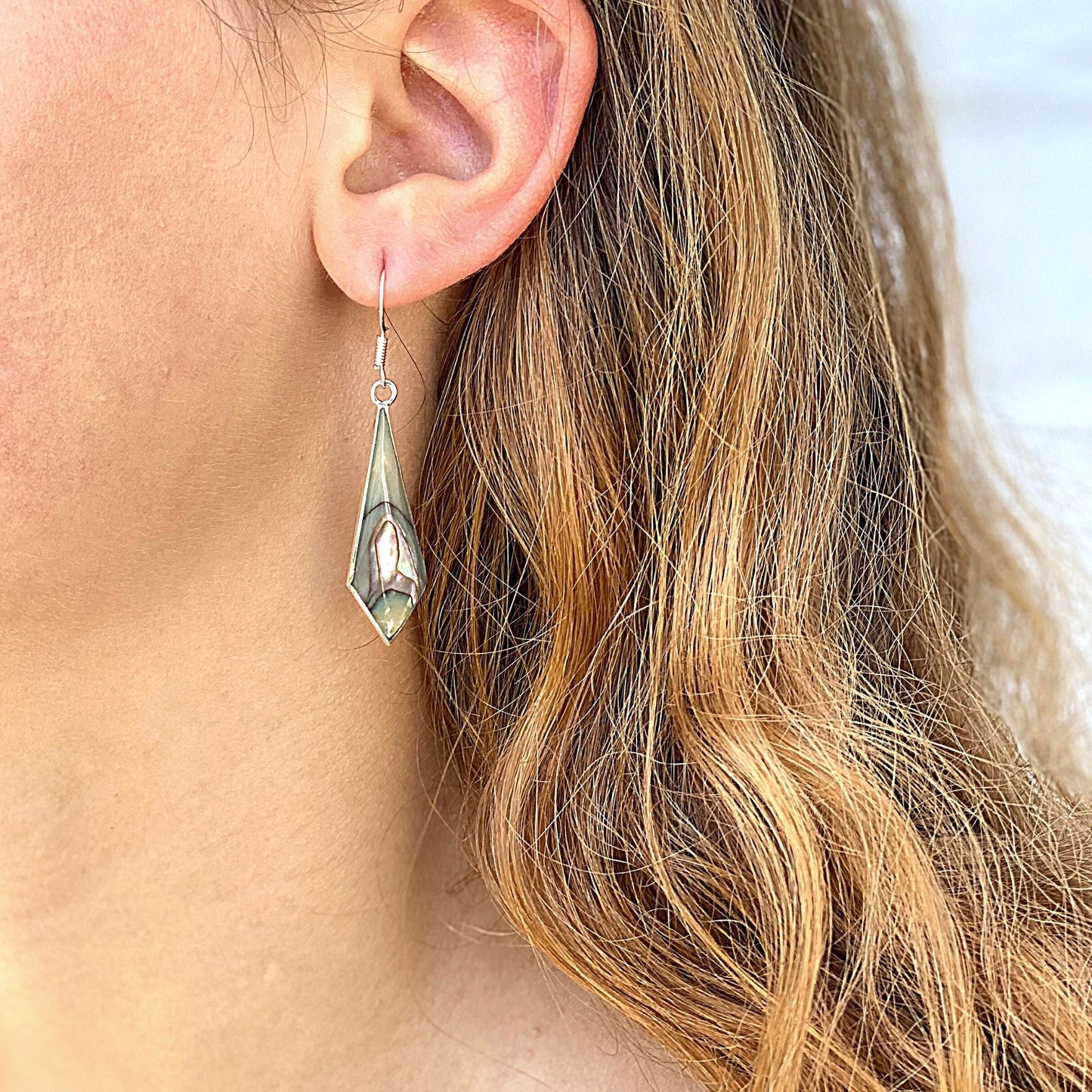 Abalone Diamond-Shaped Dangle Earrings