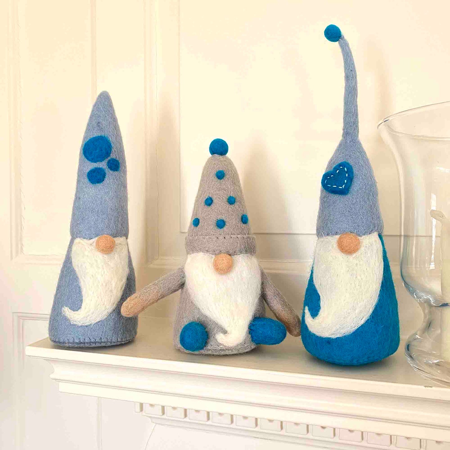 Trio de gnomes en feutre Winter Blues, ensemble de 3