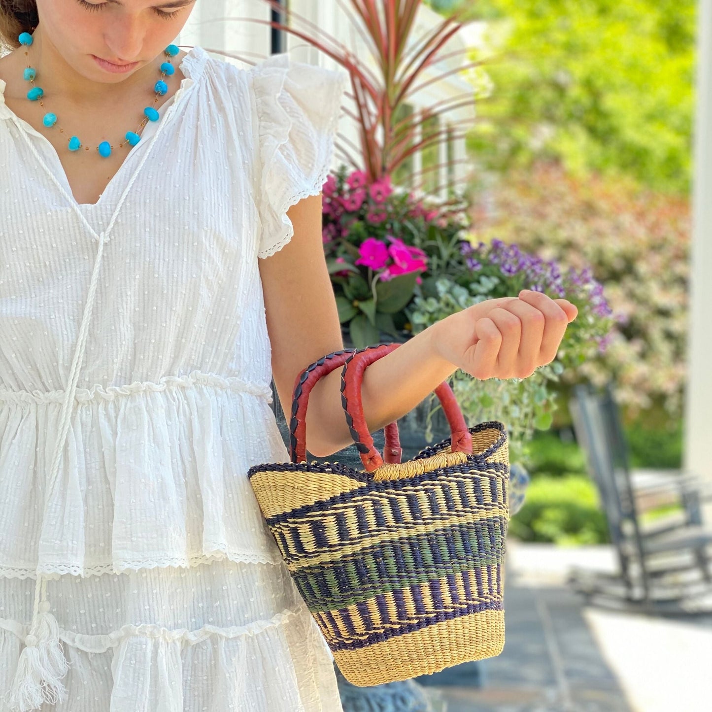 Bolga Tote, Neutrals med læderhåndtag - 14-tommer