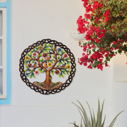 Rooted Tree of Life i Circle Haitiansk Metal Drum Wall Art