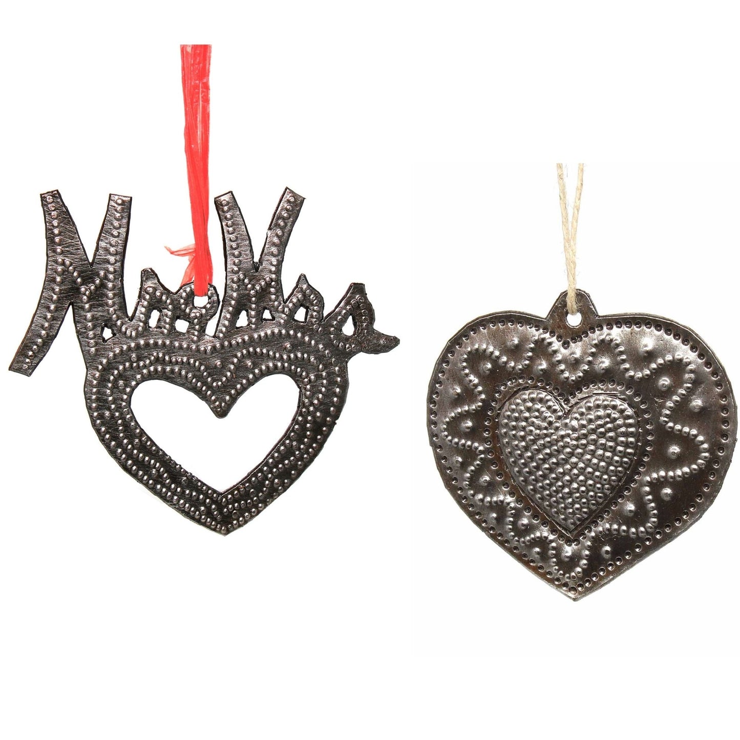 Metal Heart Haitian Metal Drum Christmas Ornaments Newlyweds - Set of 2