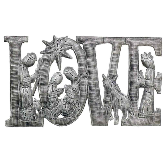 LOVE Metal Art avec Crèche (9" x 14") - Croix des Bouquets (H)