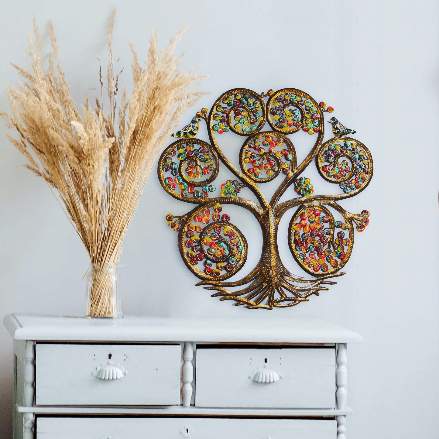 Autumn Spiral Tree of Life Haitian Steel Drum Wall Art