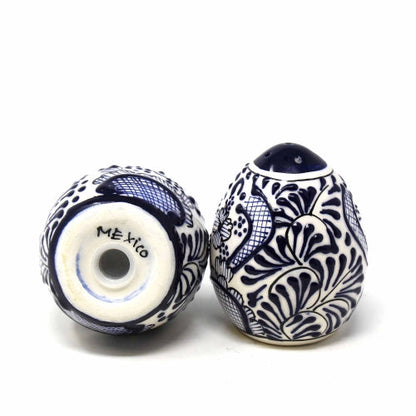 Encantada Shakers à épices en poterie faits à la main, fleur bleue