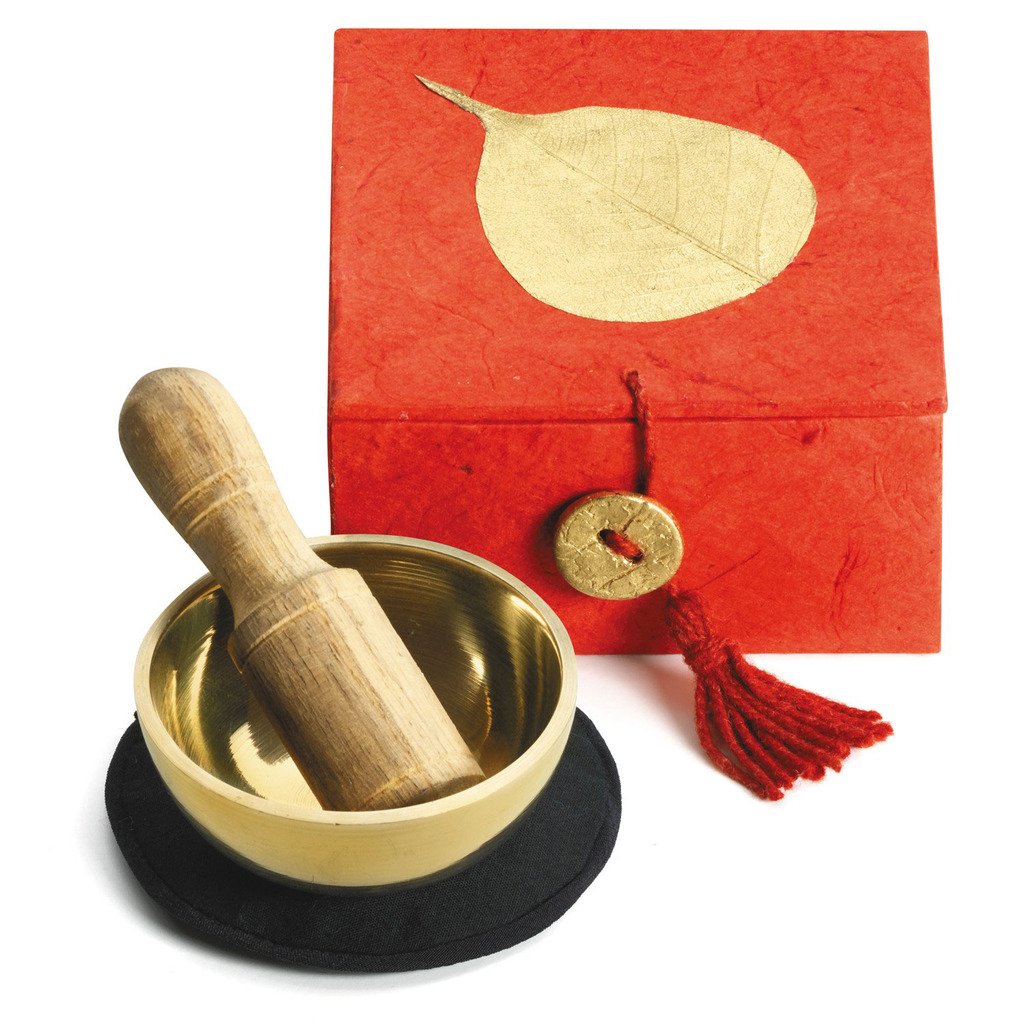 Mini boîte de bol de méditation : Bodhi doré de 2 pouces - DZI (Méditation)