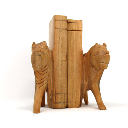 Serre-livres en forme de lion en bois sculpté, lot de 2