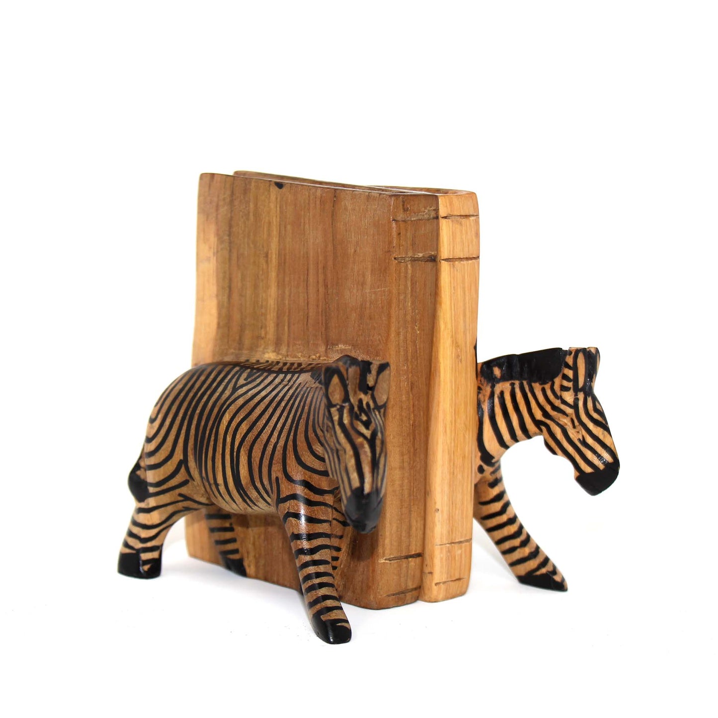 Carved Wood Zebra Book Ends, Set of 2