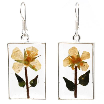 Presset gul blomst rektangel Dangle øreringe