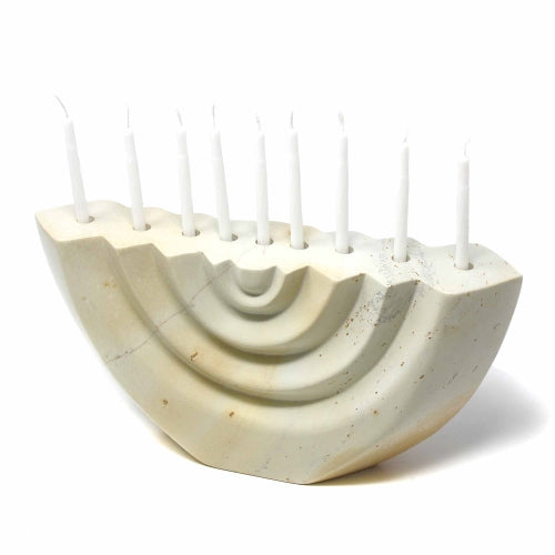 Menorah Blanche en Pierre Stéatite - Smolart