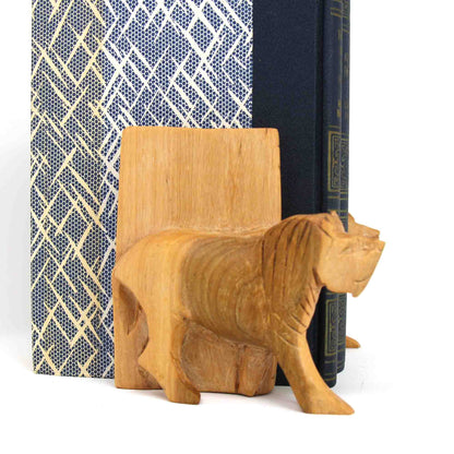 Serre-livres en forme de lion en bois sculpté, lot de 2