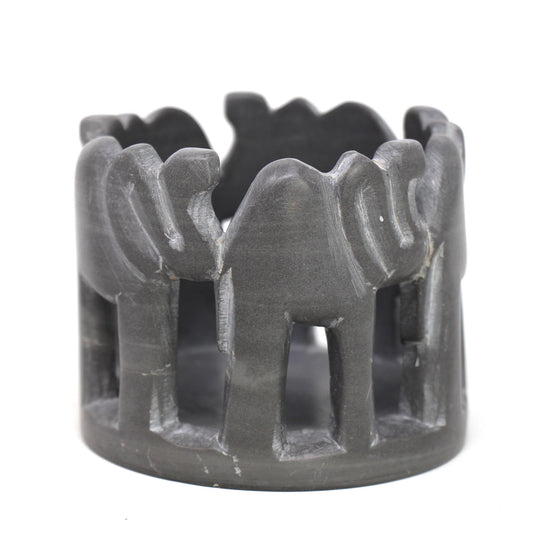 Circle of Elephants Soapstone Sculpture, 3 to 3.5-inch - Dark Stone